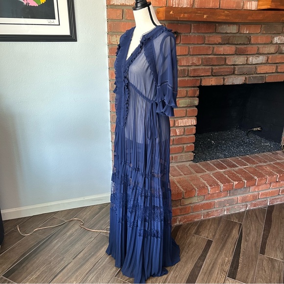 Self-Portrait Ruffled Lace Maxi Dress in Blue Sz 2 - Picture 7 of 15